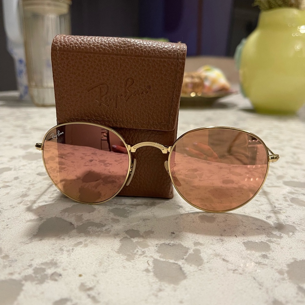 Ray-Ban Gold and Pink Round Sunglasses